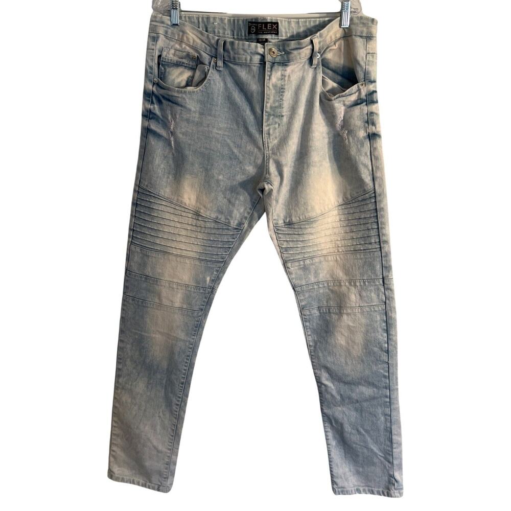 Southpole Jeans Mens 40x34 Light Wash Distressed Skinny Mid Rise Pockets Moto